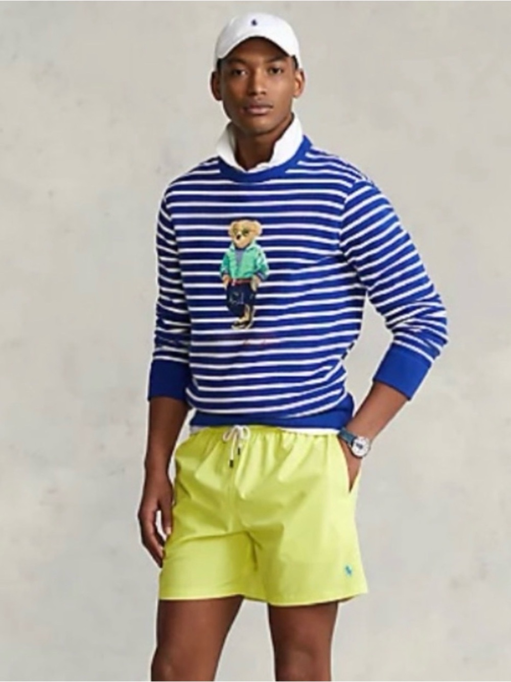 Polo Bear Striped Fleece Sweatshirt blue green businessman preppy ceo nautical